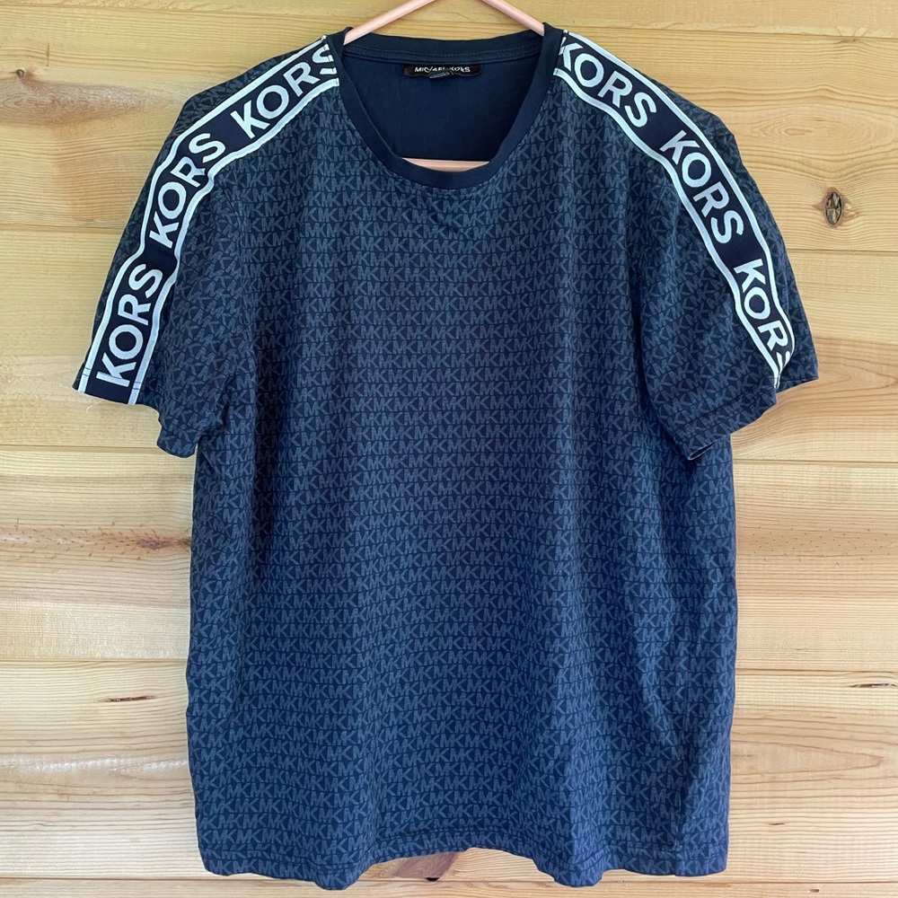 Michael Kors Blue Short Sleeve Tee with Sporty Stripes
